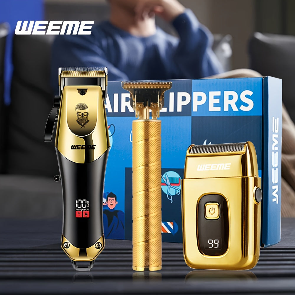 3pcs/set Professional Golden Hair Clipper And Trimmer Set