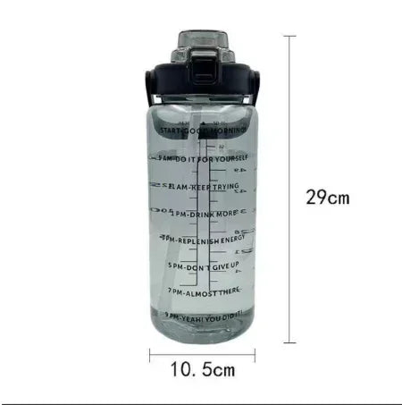 2L Straw Water Bottle With Time Marker For Outdoor Sports Fitness