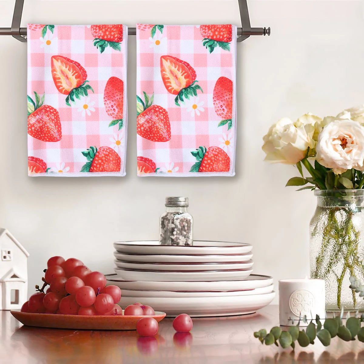 40*60cm Plaid Strawberry Cotton Dish Towel