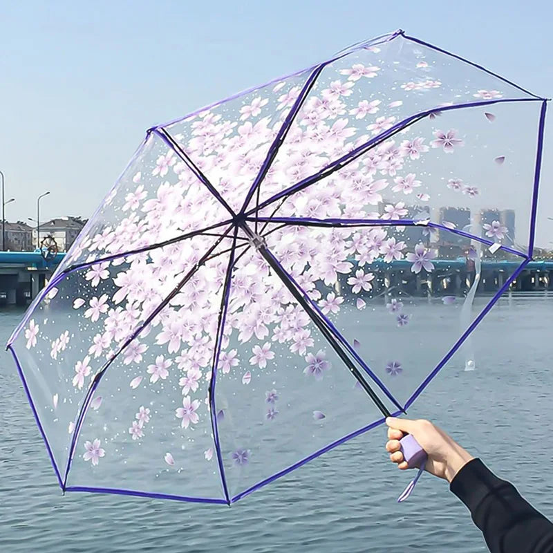 Cherry Blossom Transparent Umbrella, Rainproof and Windproof