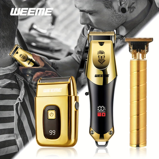 3pcs/set Professional Golden Hair Clipper And Trimmer Set